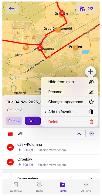 Menú de Grupo del menú del track en iOS
