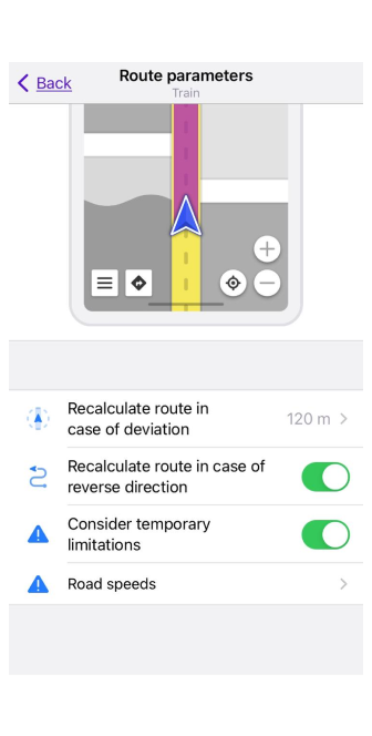 Configuración de enrutamiento de trenes iOS