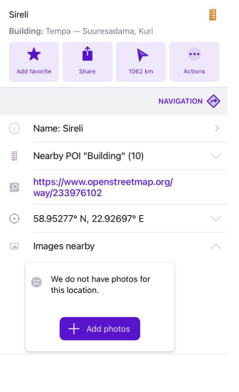 Menu contextuel de la carte du plugin Mapillary iOS