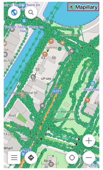 Menu contextuel de la carte du plugin Mapillary iOS