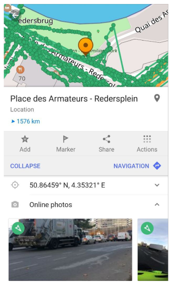 Menu contextuel de la carte du plugin Mapillary Android