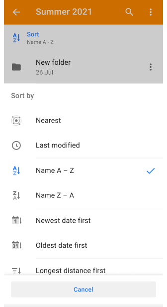 Fonction de tri des traces Mes lieux Android