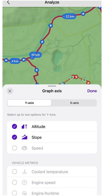 Menu de la trace analyser sur la carte