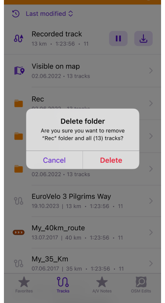 Menu contextuel d&#39;une trace sur iOS