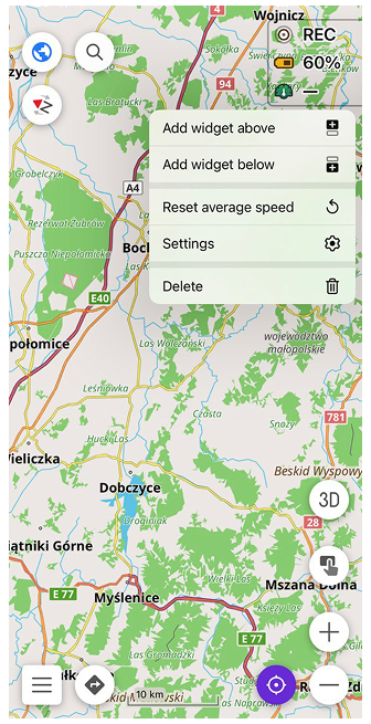 Menu contextuel du widget