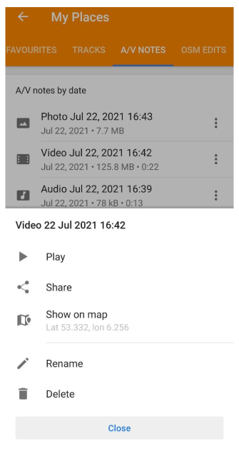 Plugin audio video Azioni del menu I miei luoghi