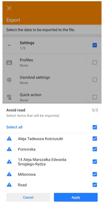 Evita strada sulla mappa esporta Android 2