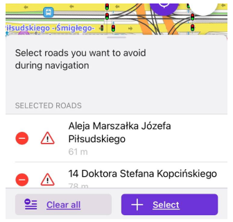 Evita strada sul percorso iOS