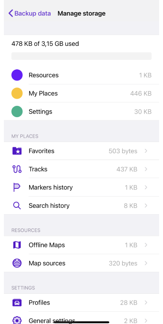 Schermata di backup dei dati iOS
