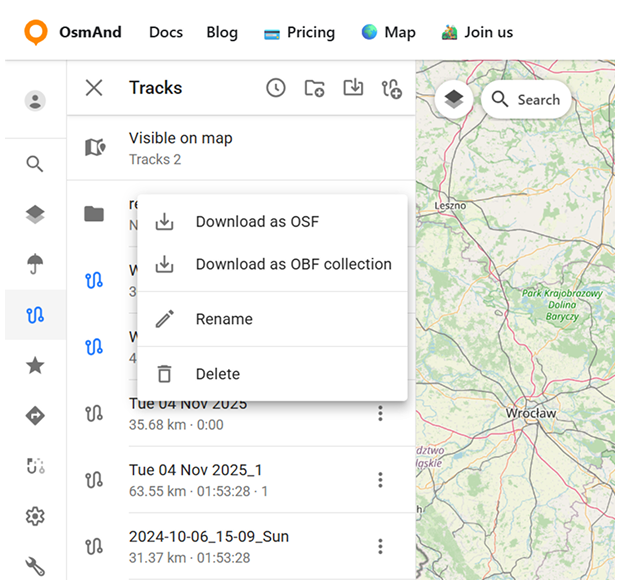Menu cartella traccia