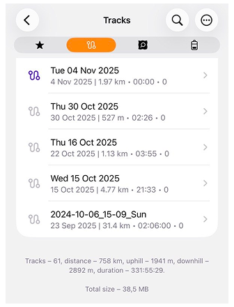 I miei luoghi con tracce in iOS
