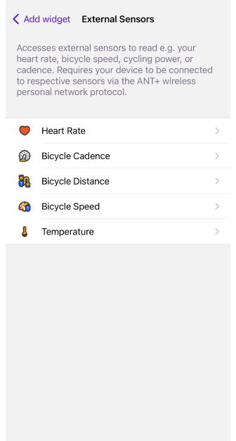 Widget sensori esterni iOS