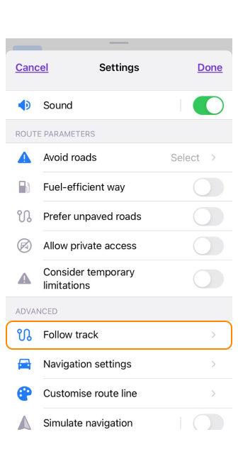Selezionare la traccia per navigare iOS 1