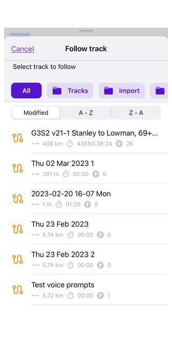 Selezionare la traccia per navigare iOS 2