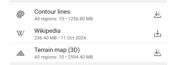 Menu di download mappe generale Android