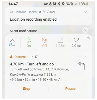 Notifica percorso di navigazione Android
