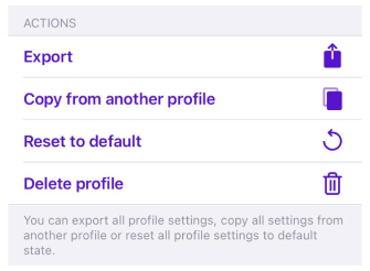Impostazioni Azioni profili iOS