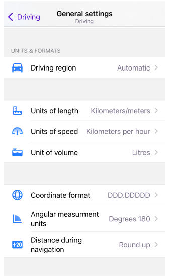 Unità e formati Impostazioni Generali Profili iOS