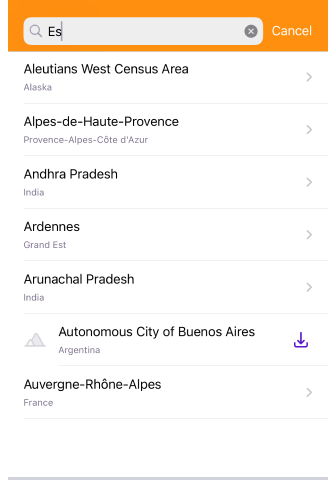 Funzione di ricerca per scaricare la mappa iOS