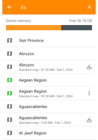 Funzione di ricerca per scaricare la mappa Android