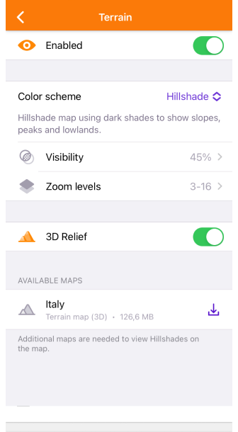 Menu Terreno iOS