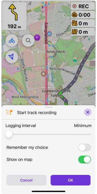 Widget registrazione viaggio