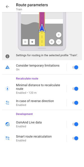 Impostazioni percorso ferroviario Android