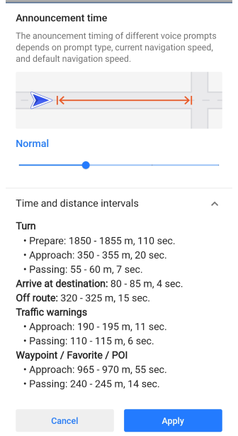 Tempistica annuncio navigazione vocale Android
