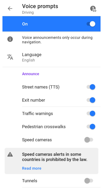 Impostazioni navigazione vocale Android