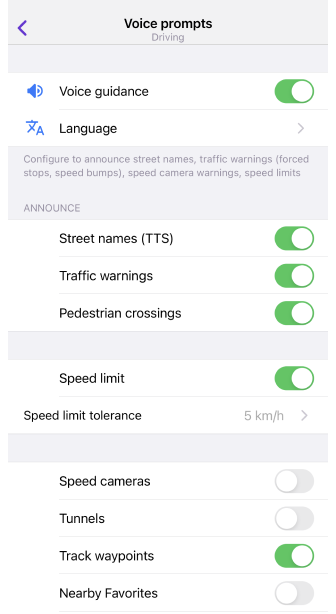 Impostazioni navigazione vocale iOS