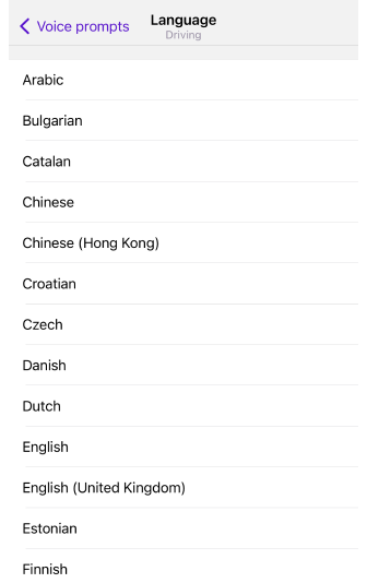Impostazioni navigazione vocale iOS