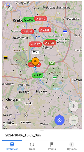 Kaart spoor splitsen per stijging/daling
