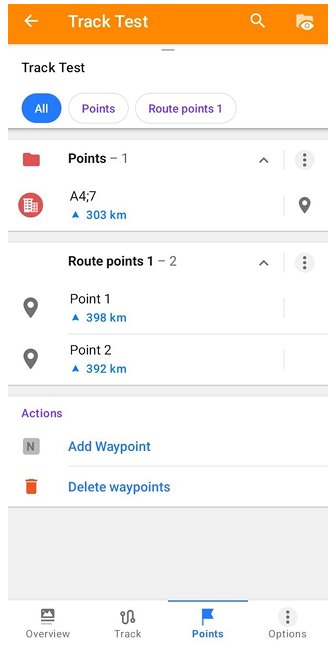 Contextmenu spoor Punten Android