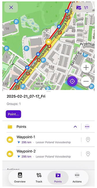 Contextmenu spoor Punten iOS
