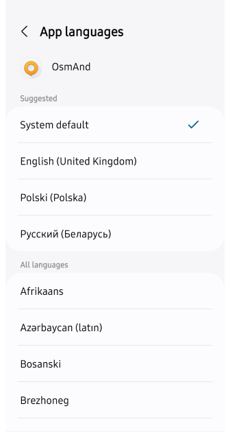 Ustawienia ogólne Język Android