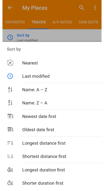 Moje miejsca ślady funkcja sortowania Android