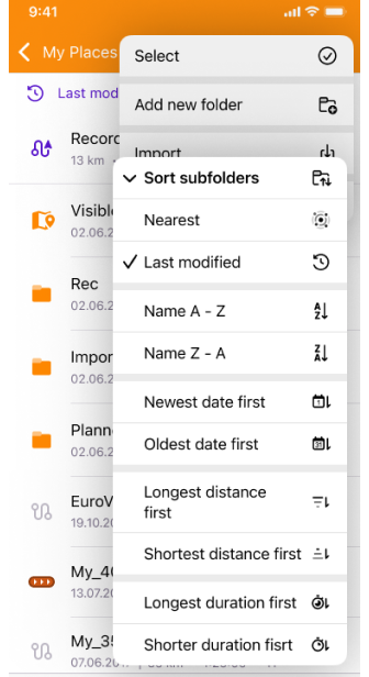 Moje miejsca ślady funkcja sortowania iOS