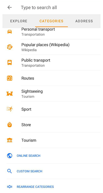 Lista wyszukiwania POI na Androidzie