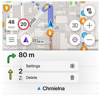 Nazwa ulicy bez następnego zakrętu iOS