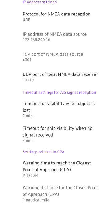 Configurações AIS