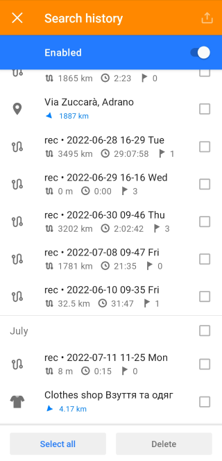 Histórico de Configurações Gerais Android