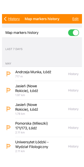 Histórico de Configurações Gerais iOS