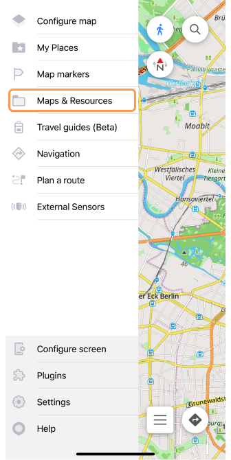 Menu de mapas iOS