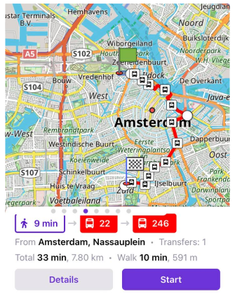 Detalhes de transporte público de navegação iOS
