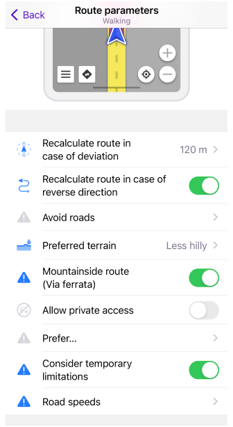 Configurações de roteamento para pedestres iOS 2