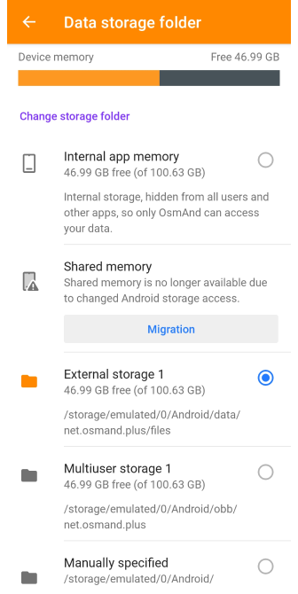 Configurações de Armazenamento de Perfis Android
