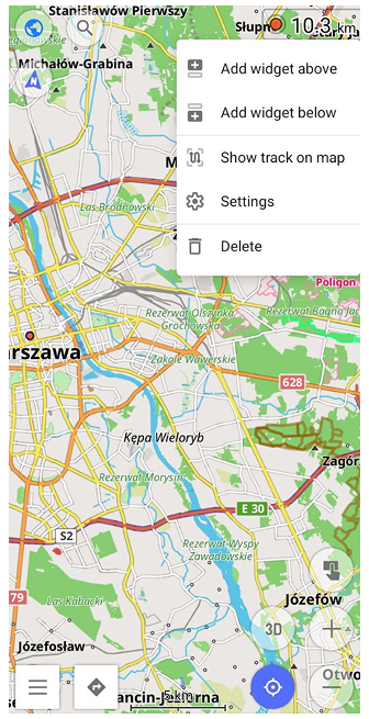 Menu de contexto do widget