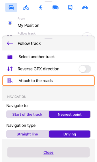 Parkur ile Navigasyon ekranı iOS