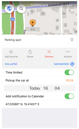 iOS&#39;ta Park noktası ayarlayın