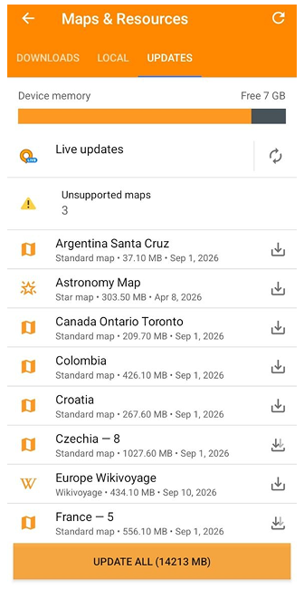 Haritalar menüsü Haritaları güncelle Android